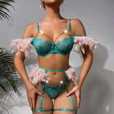 Luxury French Lace Lingerie Set - Bra, Thong, Garter Belt - Erotic & Transparent